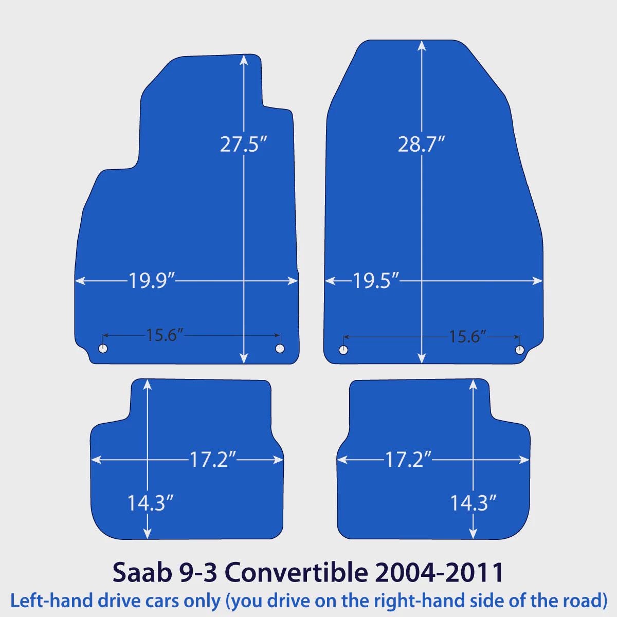 Saab 9-3 Convertible Velour Floor Mats 2004-2011 – Black