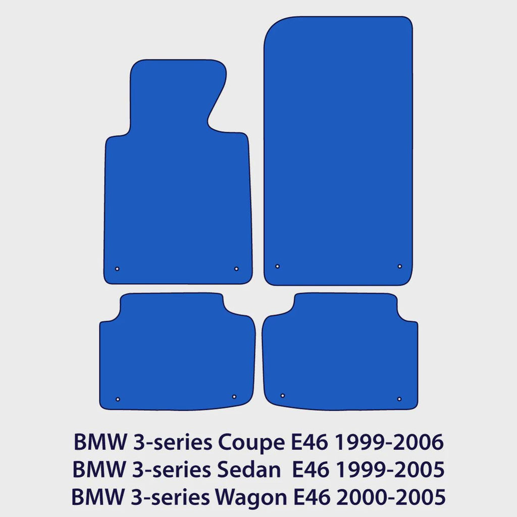 BMW 3-Series Coupe, Sedan & Wagon Velour Floor Mats – E46 – M Stitching