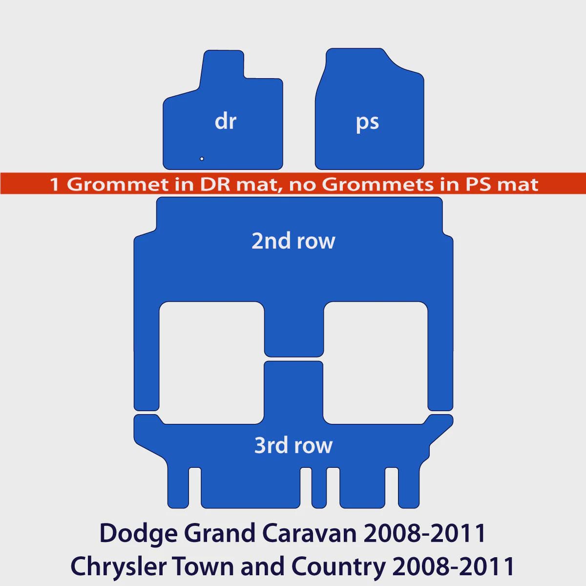 Dodge Grand Caravan 2008-2011 & Chrysler Town and Country 2008-2011 3 Rows Velour Floor Mats – Black