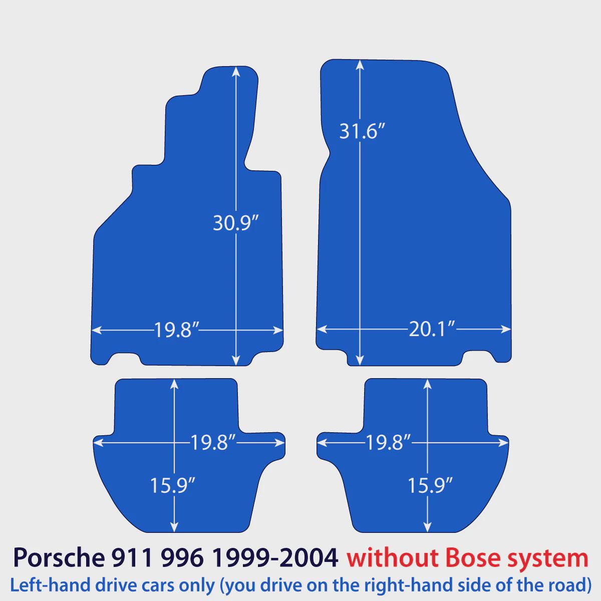 Porsche 911 Velour Floor Mats 1999-2004 without Bose system – 996 – Black