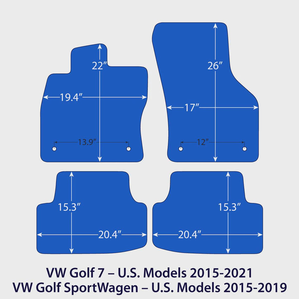 Volkswagen Golf 7 & Golf SportWagen Velour Floor Mats 2015-2021 – Black