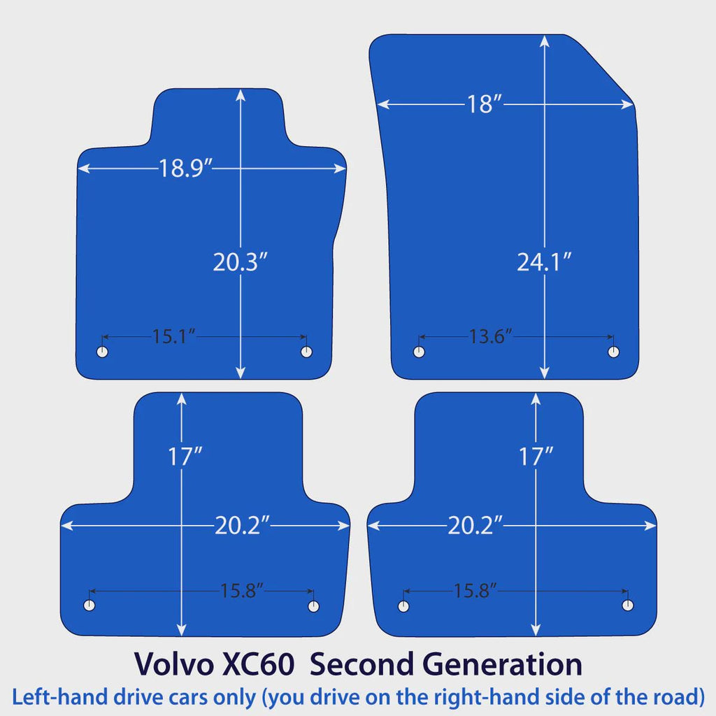 Volvo XC60 Velour Floor Mats 2018-2026 – 2nd Gen – Black