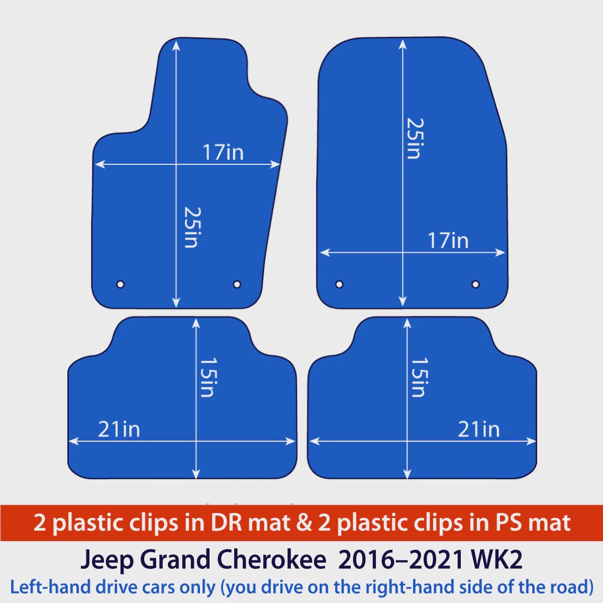 Jeep Grand Cherokee Velour Floor Mats 2016-2021 – WK2 – Silver Stitching