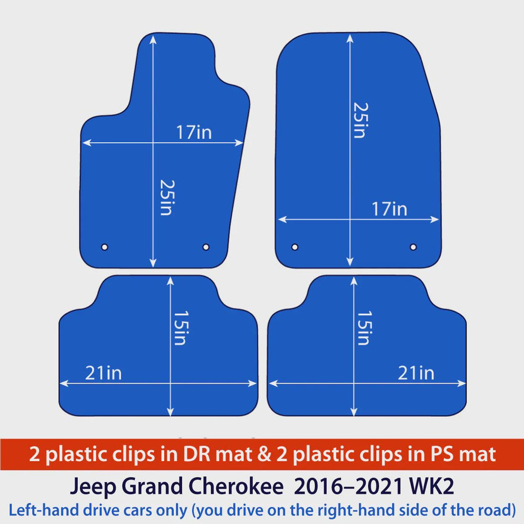 Jeep Grand Cherokee Velour Floor Mats 2016–2021 – WK2 – Black